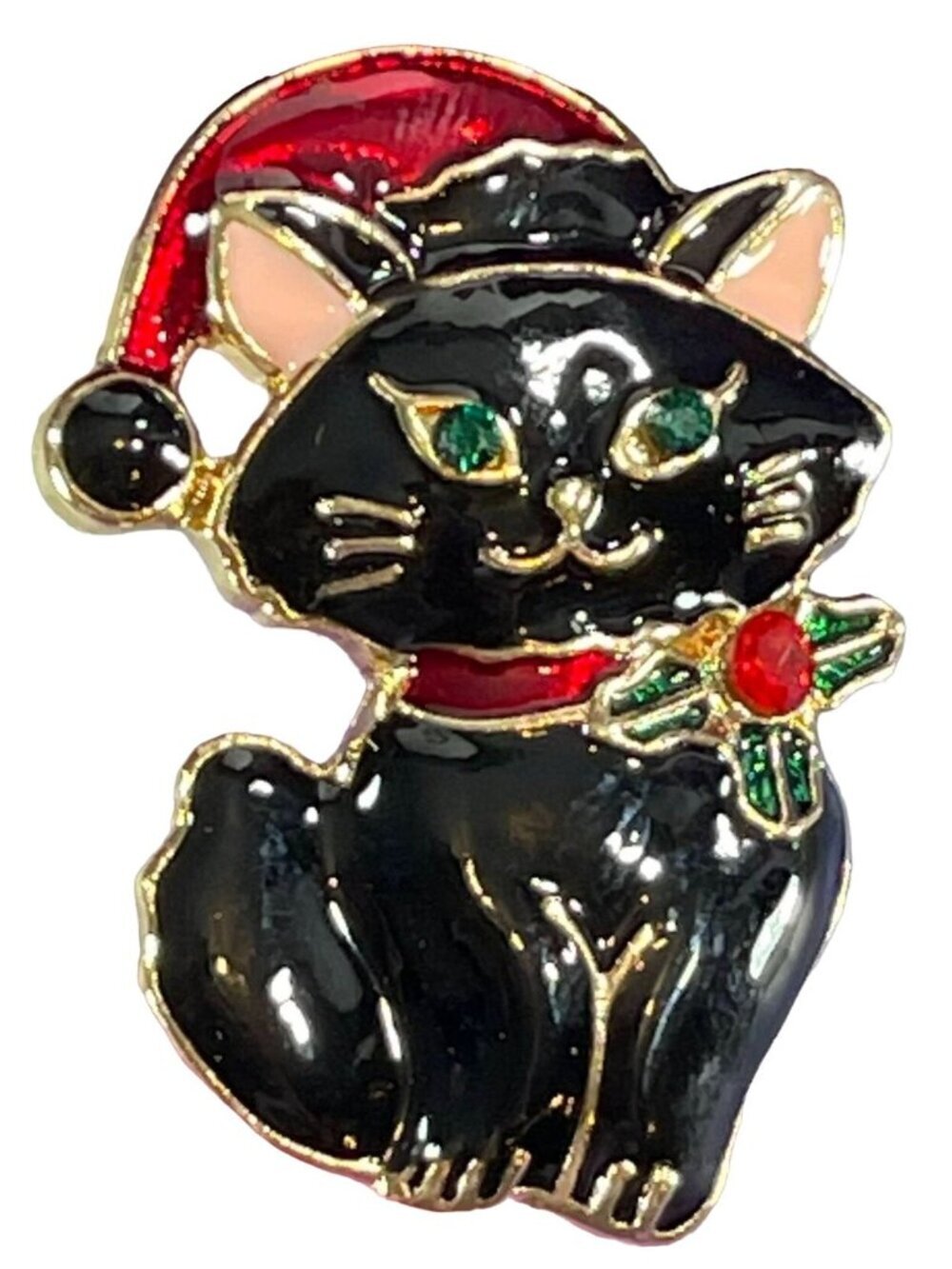 Santa Cat Lapel Pin Christmas Black Kitten Enamel Jewelry Brooch Accessories Pin
